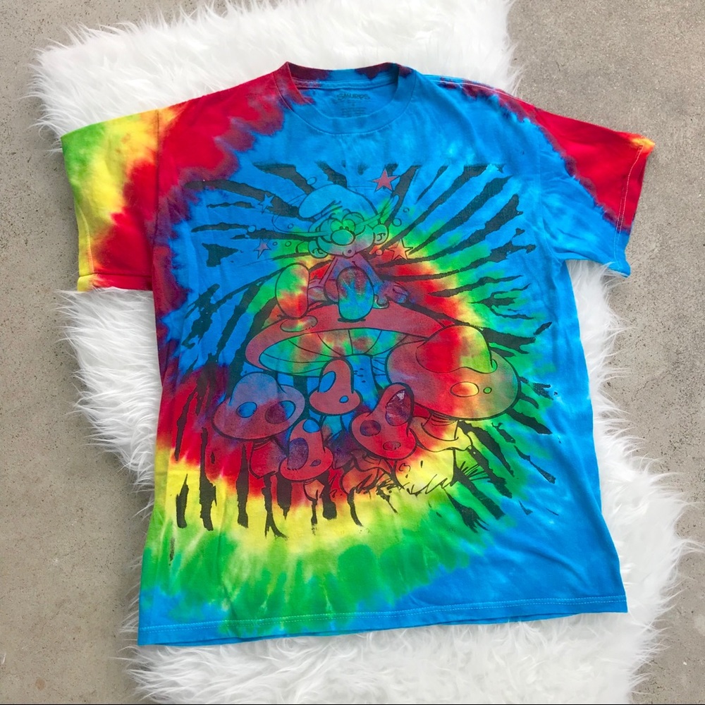 VINTAGE smurf shrooms tie dye t shirt